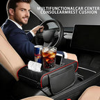 Car Armrest Cushion, Car Center Console Cover, Leather Armrest Cover for Car, Universal Middle Console Cushion with Storage Box, Cup Holder, Phone Slot, Waterproof Interior Accessories (black-red)
