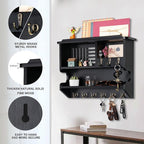 Key Holder for Wall, Mail and Key Holder for Home Decor, Key and Mail Holder for Wall with Key Hooks, Black