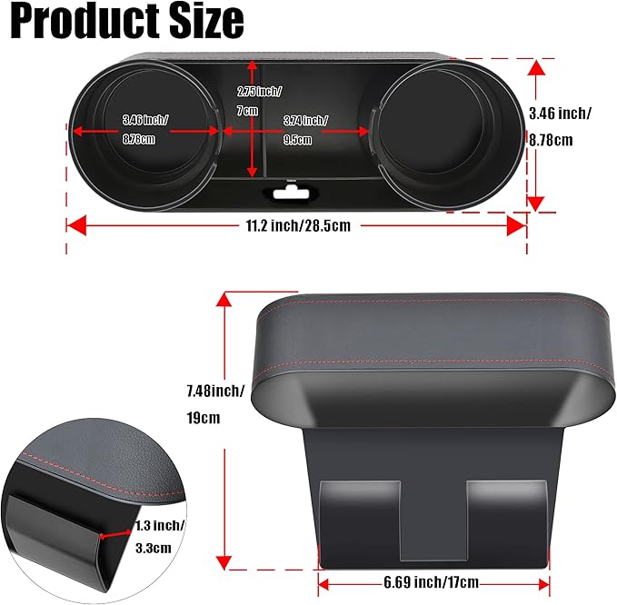 Iokone Coin Side Pocket Console Side Pocket Leather Cover Car Cup Holder Auto Front Seat Organizer Cell Mobile Phone Holder (Slim-Black)