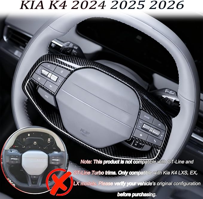 Steering Wheel Button Cover, for Kia K4 2024 2025 2026,Steering Wheel Button Panel Protection Frame Molding Trim - Carbon Fiber(for LXS, EX，LX Model)