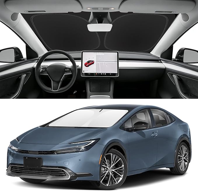 Custom Fit Windshield Sun Shade for Toyota Prius 2023-2026 (Not for Prius C/V), Blocks UV & Heat, Front Window Sunshade Accessories, Easy Fold & Store Keep Your Car Cooler