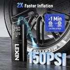 LEXIN P4 Tire Inflator Portable Air Compressor, 150PSI Electric Air Pump for Car Tires, w/Pressure Gauge&LED Light, 4000mAh Cordless Smart Pump for Car/Motorcycle/Bike/Bicycle/Scooter/Ball/Inflatable
