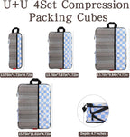 U+U 4 Set Compression Packing Cubes - Ultralight Travel Organizers, Space-Saving Suitcase Organizer, Expandable Packing Cubes