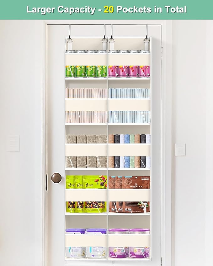 UVIAHOMI Heavy Duty Over The Door Organizer 5 Tiers, Extra Large Behind Door Storage of 10 Big Front & 10 Mesh Pockets, 80lb 