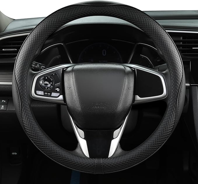 West Llama Microfiber Leather Car Steering Wheel Cover for Honda Civic, CR-Z, Insight, S2000,14-14.25 inch (Black Line-Small 