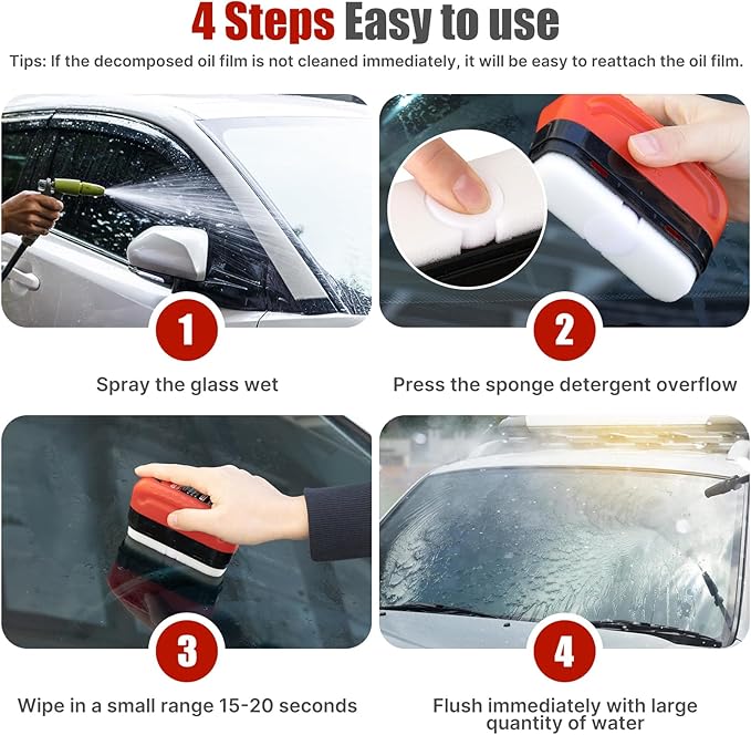 Automotive Oil Film Cleaning Brush & Windshield Cleaner Tool - Clear Vision Glass Cleaner with Oil Film Remover for Car Windows（2PCS