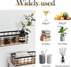 2-Pack Small Wire Baskets, Metal Wire Storage Baskets, Rustic Storage Bin Wood Base Containers Farmhouse Rectangle Organizer 