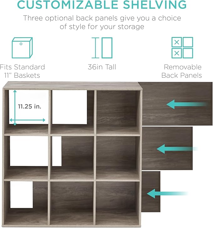 Best Choice Products 9-Cube Storage Organizer, 11in Shelf Opening, Bookcase, Display Shelf, Customizable w/ 3 Removable Back 