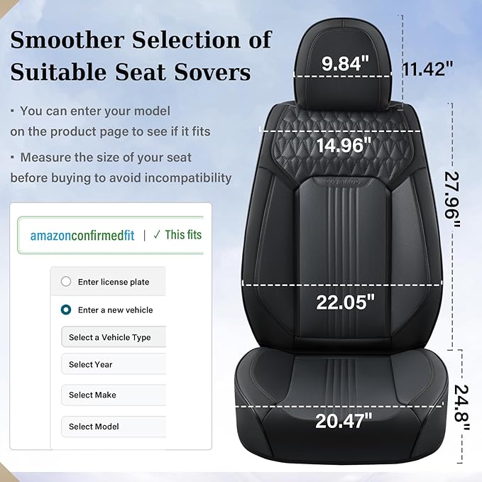 Coverado Seat Covers, Car Seat Covers Front Seats, Black Seat Cover, Waterproof Car Seat Cushion, Front Car Seat Covers Leath