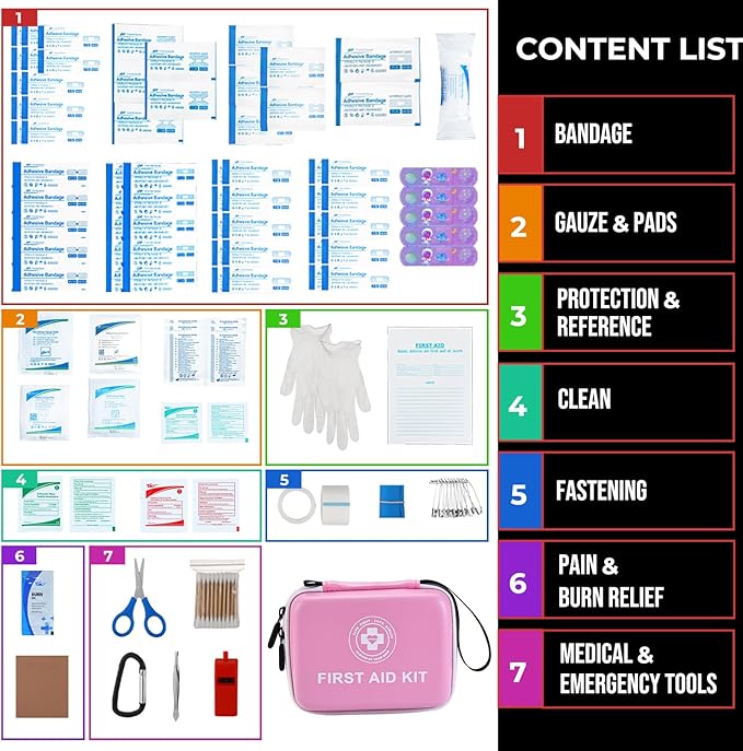 Small First Aid Kit - 165 Piece Dual-Color Emergency Medical Kit with Hard Shell & Fluorescent Exterior Coating, Emergency Fi