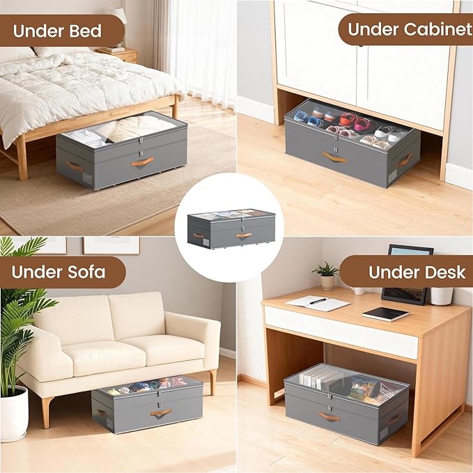Under Bed Storage with Wheels, 2-Pack Underbed Storage Containers, No Assemble 11 inches 90L XXL Large Adjustable Storage Bin
