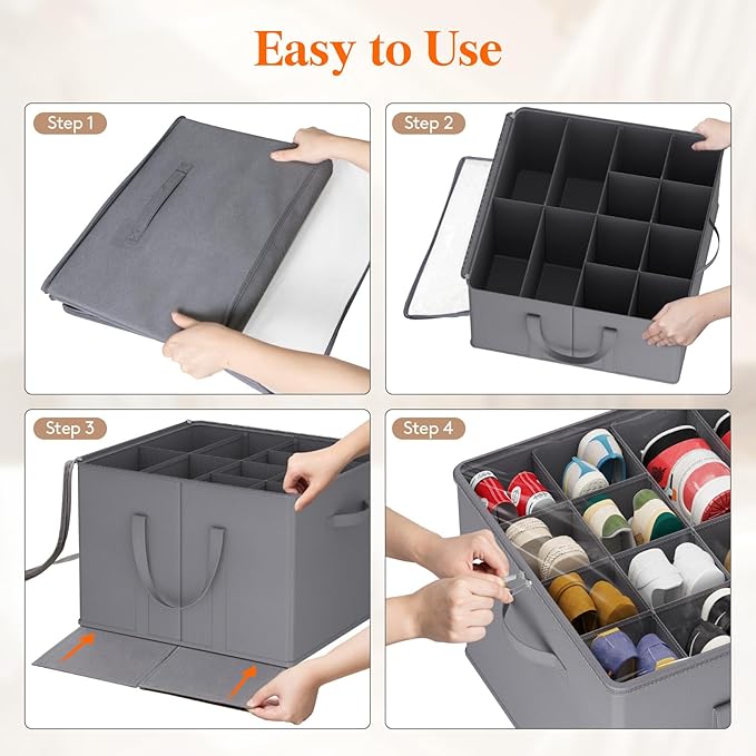 Lifewit Shoe Storage Organizer for Closet, Fabric Large Shoe Box Storage Containers with Clear Cover, Foldable Bins for Boots