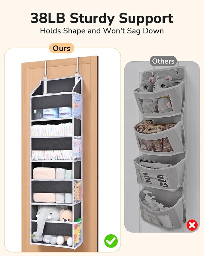ULG 2 Pack Small Over Door Organizer with 4 Large Pockets 8 Mesh Side Pockets, Hanging Storage Organizer with Clear Window Ki
