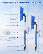 Ice Scraper Brush for Car Windshield Window, 26'' to 33'' Aluminum Extendable Snow Brush for Car Window with Foam Grip and 360° Pivoting, Soft Broom Head for Car Vehicle Accessories