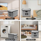 File Storage Box with Lid, 15.55x12.87x10.43 Inches, Foldable Organizer with Handles & Label Slot, for File Storage, Home, Of