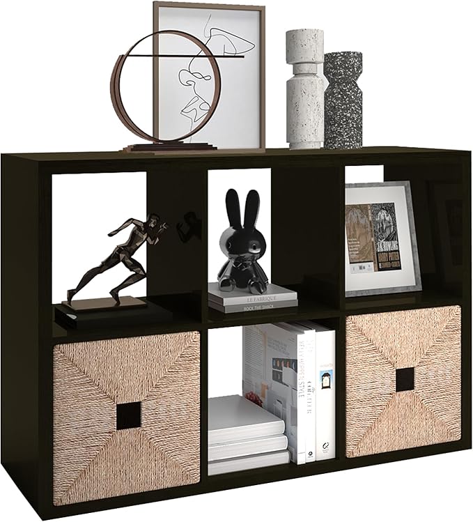 CTESNE【2026 Wooden Thick Frame 6 Cube Storage Organizer Shelf with Anti-Tipping Kits + Reversible Open Back Bookcase, Horizon