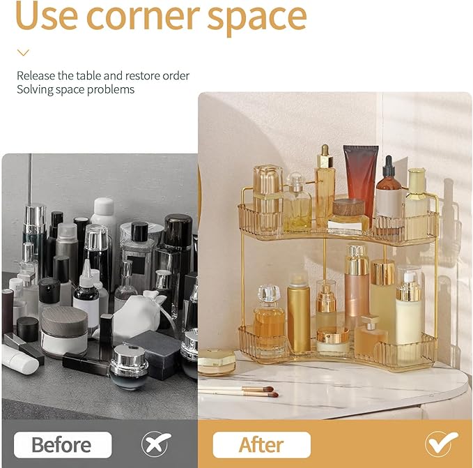 INVSSENE Corner Bathroom Countertop Organizer, Vanity Organizer Trays for Counter, Makeup Organizers, Perfume Tray, Skincare 