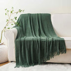 BATTILO HOME Dark Green Throw Blanket for Couch, Soft Chenille Knit Throws with Tassels for Home Decor, Spring Green Throws f