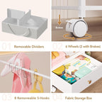 BBLIKE 3in1 Diaper Caddy Organizer - Diaper Caddy & Rolling Diaper Cart with Kids Clothing Rack for Nursery and Baby Essentia