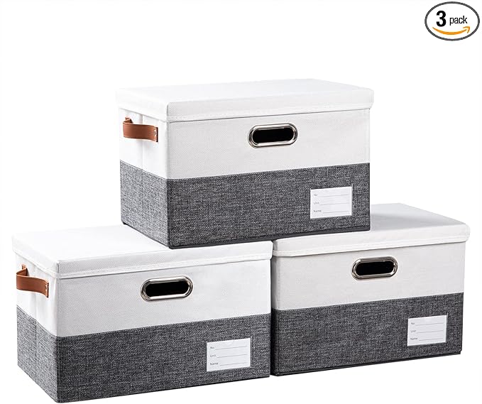 PRANDOM Foldable Storage Bins with Lids [3-Pack] Fabric Collapsible Storage Boxes Baskets Cubes Containers with Handles for C
