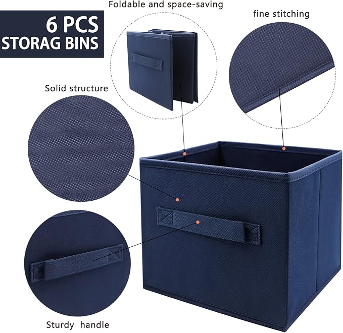 EBIGIC Small Storage Bins,Collapsible Fabric Storage Organizer 9.0"x7.5"x7.5" 6 Pack,Mini Storage Box,fit for closet, living 