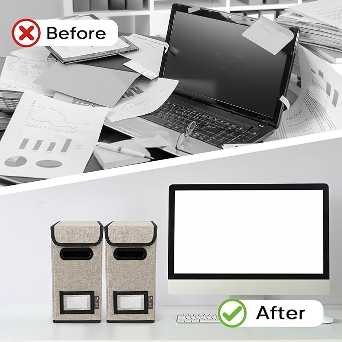BALEINE File Organizer Box with Lid, Collapsible File Folder Organizer with Plastic Slide, Hanging File Folder Box for Office