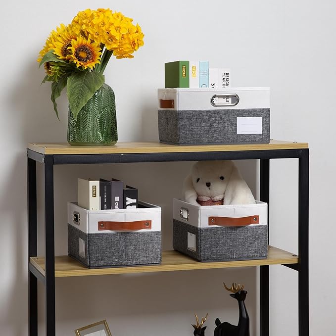 PRANDOM Foldable Storage Bins with Handles [3-Pack] Fabric Collapsible Storage Boxes Baskets Cubes Containers with Handles fo