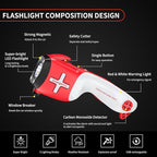 6-in-1 Multifunctional Emergency Tool, Flashlight with CO Detector, Window Breaker, Seat Belt Cutter, Red/White LED Warning L