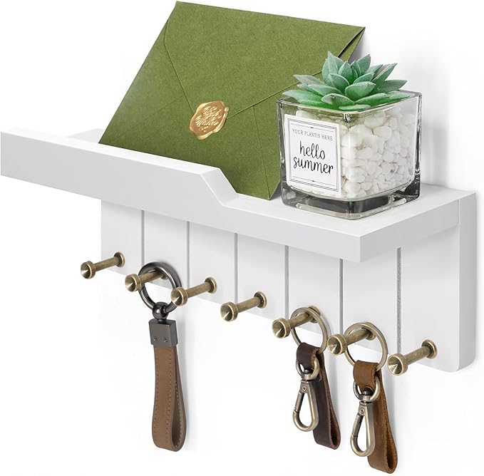 Rebee Vision Decorative Key Holder Wall Mount - Key and Mail Holder for Wall with 7 Hooks and Shelf Organizer for Room Decor 