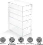 Prsildan Acrylic Drawer Makeup Organizer with 5 Drawers, Hair Accessories Organizer, Office Desk Organization, Clear Stackabl