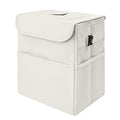 Car Trash Can Bin with Lid - Collapsible Car Garbage Can with Storage Pockets-Beige Mini Leakproof Vehicle Trash Bag-Small Automotive Organizers and Storage for Back/Front Seat SUV Truck Accessories