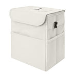 Car Trash Can Bin with Lid - Collapsible Car Garbage Can with Storage Pockets-Beige Mini Leakproof Vehicle Trash Bag-Small Automotive Organizers and Storage for Back/Front Seat SUV Truck Accessories