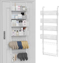 Over the Door Organizer, 2 in 1 Metal Hanging Closet Organizer & Hat Rack with 4 Adjustable Baskets, 8 Hooks, 10 Clips, Behin
