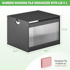 Hanging File Box Organizer for Letter Size, Bamboo Acrylic File Folder Storage with Lid Clear Moving Boxes Wooden with Handle