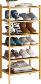 BMOSU 6-Tier Bamboo Small Shoe Rack Premium Stackable Shoe Shelf Storage Organizer for Hallway Closet Living Room Entryway Or