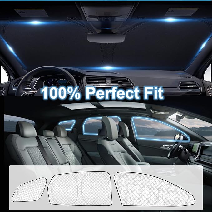 KMF 8pcs Thicken Sun Shades for KIA Sportage 2023-2025 Accessories, Custom Fit Full Car Window Covers for Windshield Side Rear, UV Block and Blackout Privacy for Camping Outdoor