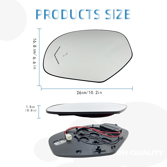 Right Passenger Side Replacement Mirror Glass compatible with 2009-2014 Cadillac Escalade,GMC,2009-2014 Chevrolet Suburban,2009-2014 GMC Yukon, Blind Spot Detection, w/o Auto Dimming