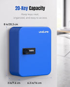 Uniclife 20 Keys Key Lock Box with Code, Wall Mount Lock Box for Keys with Code, Key Organizer with Tags, Key Cabinet, Key St