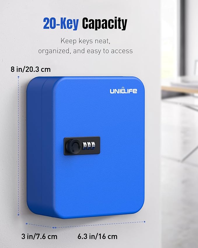 Uniclife 20 Keys Key Lock Box with Code, Wall Mount Lock Box for Keys with Code, Key Organizer with Tags, Key Cabinet, Key St