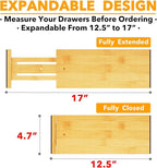 SpaceAid Bamboo Dresser Drawer Dividers 6 Pack, 4.65“ High Adjustable 12.5“-17” Drawer Organizers, Expandable Organization fo
