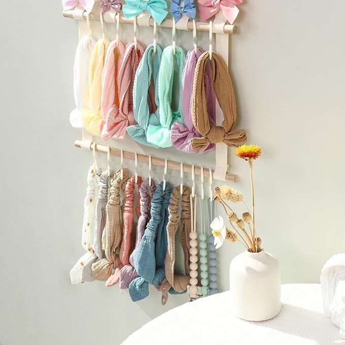POVETIRE Headband Holder Hair Bows Organizer for Girls, 4-Layer Hair Accessories Display Storage Wall Hanging Decor for Baby 