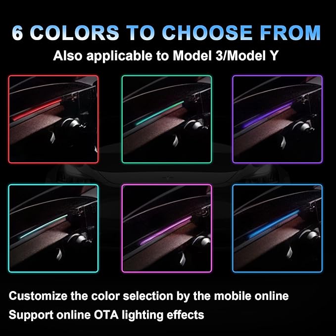 Tesla Smart Blind Spot Detection Ambient Lighting for Tesla Model 3 Y Highland Juniper, Plug-and-Play, Custom Color Modes Dyn