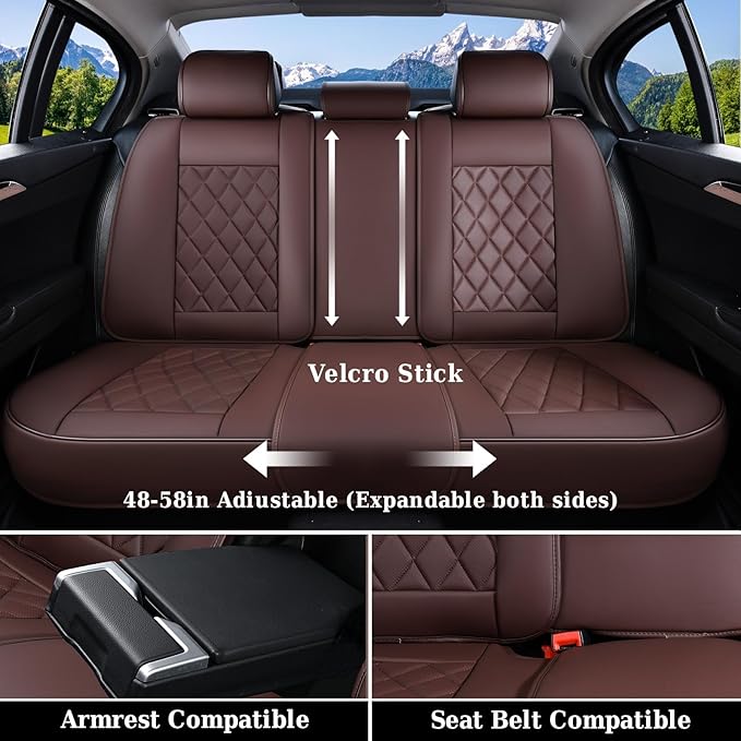 Coverado Car Seat Covers Full Set, Luxury Faux Leather Waterproof Seat Cover, Front and Back Car Seat Protector, Universal 5 