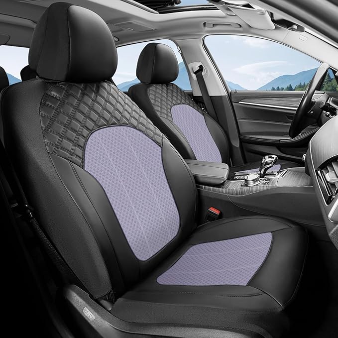 FLORICH Seat Cover Front and Rear Purple Car Seat Cover Mesh Leather Seat Covers Full Set Breathable Car Seats Cushion Protec