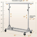 Gewudraw Heavy Duty Clothes Rack Load 630 lbs, Metal Rolling Clothing Rack With Sturdy Wheel And Shelves, Adjustable Portable