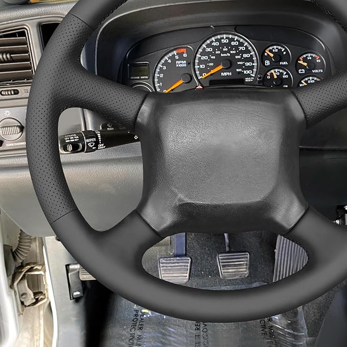 MEWANT Hand Sew Faux Leather Steering Wheel Cover for Chevy Silverado 1500 Astro Blazer C/K Kodiak S10 Suburban Tahoe