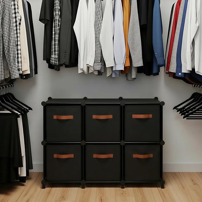 Cube Storage Organizer with Storage Bins, 6-Cube Shelves Units with 6 Organizer Bins, DIY Plastic Storage Shelves with Mallet