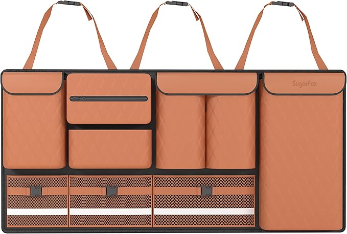 Backseat Hanging Organizer with Large Storage Bags | PU Leather, Large Capacity | Adjustable Straps, Waterproof & Collapsible |
