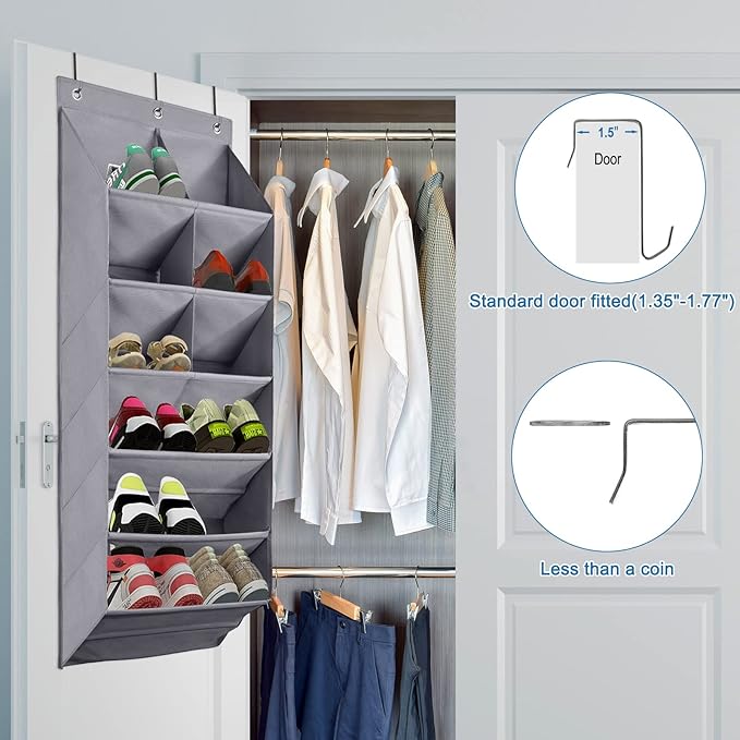 FENTEC 2 Pack Over the Door Shoe Organizer, Hanging Shoe Organizer, 6-Tier Large Deep Pockets Door Shoe Rack with 3 Hooks Sho