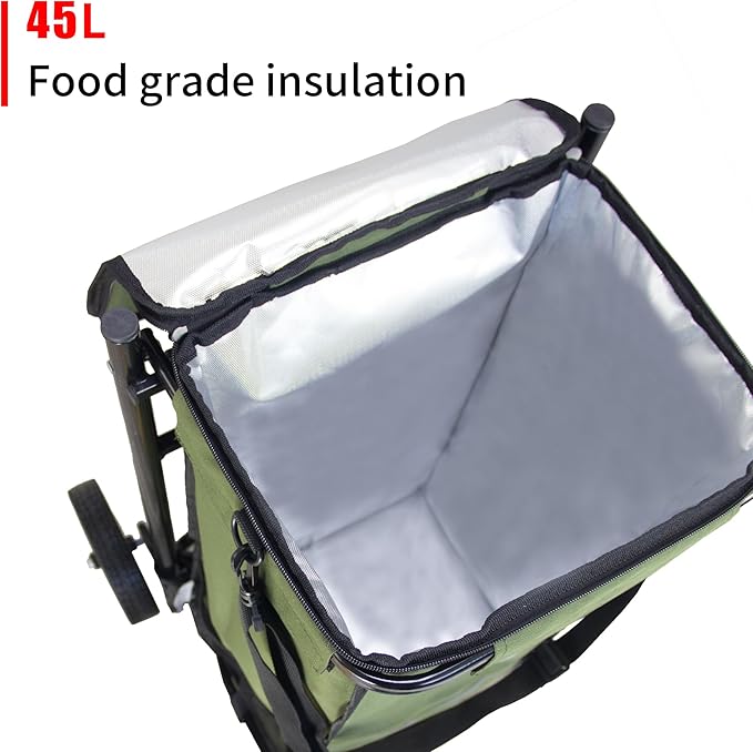 TMZ Heavy-Duty Foldable Shopping Cart with Removable Insulated Bag & Hooks - Lightweight 110 lbs Capacity Grocery Luggage Cart for Market, Travel, Laundry (Green)